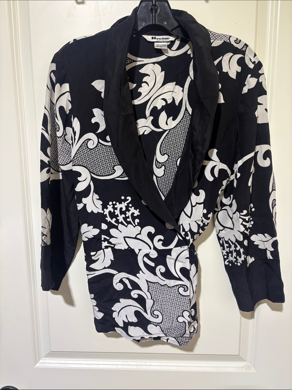 Peter Nygard Black and White Floral Wrap Blouse
